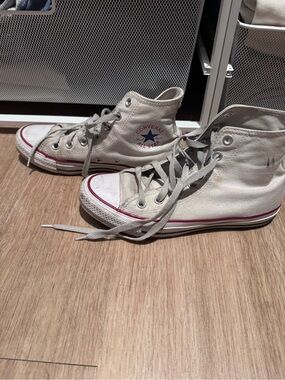 Converse High Top Sneakers in White with Red Stripe and Navy Star